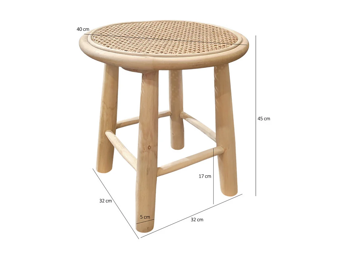 Table d'appoint ronde 40 cm en bois de teck et cannage rotin - BRUNO