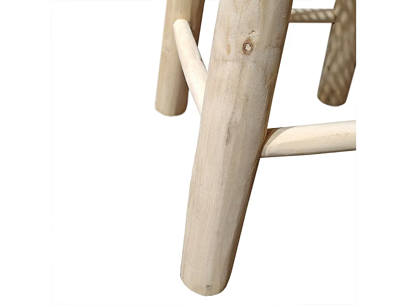 Table d'appoint ronde 40 cm en bois de teck et cannage rotin - BRUNO