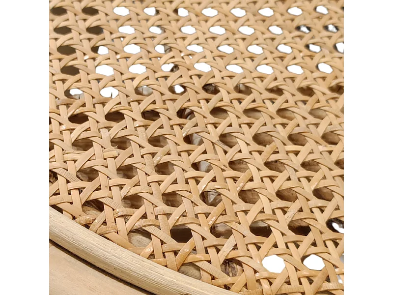 Table d'appoint ronde 40 cm en bois de teck et cannage rotin - BRUNO