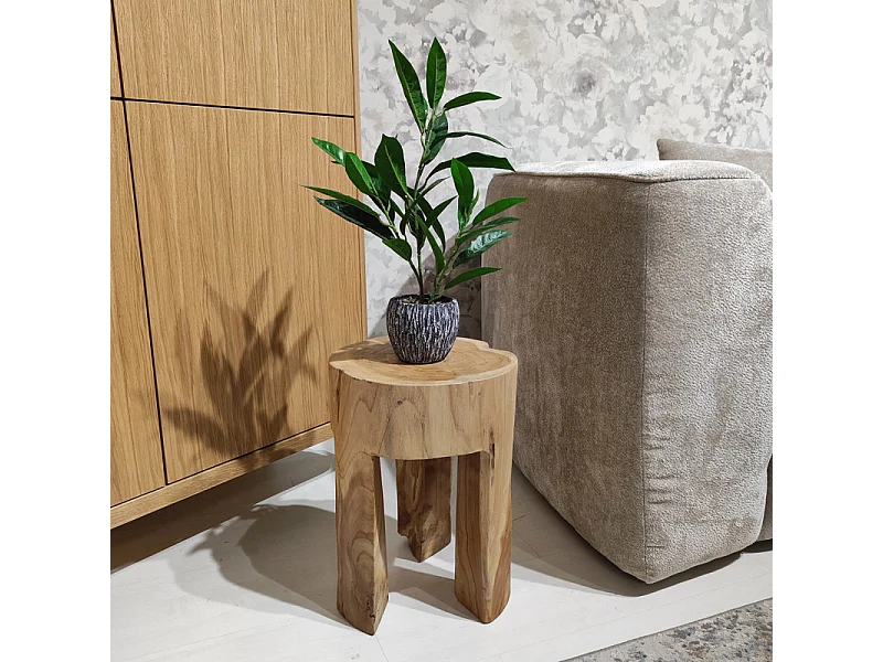 Table d'appoint 3 pieds en racine de bois de teck massif - EMORI