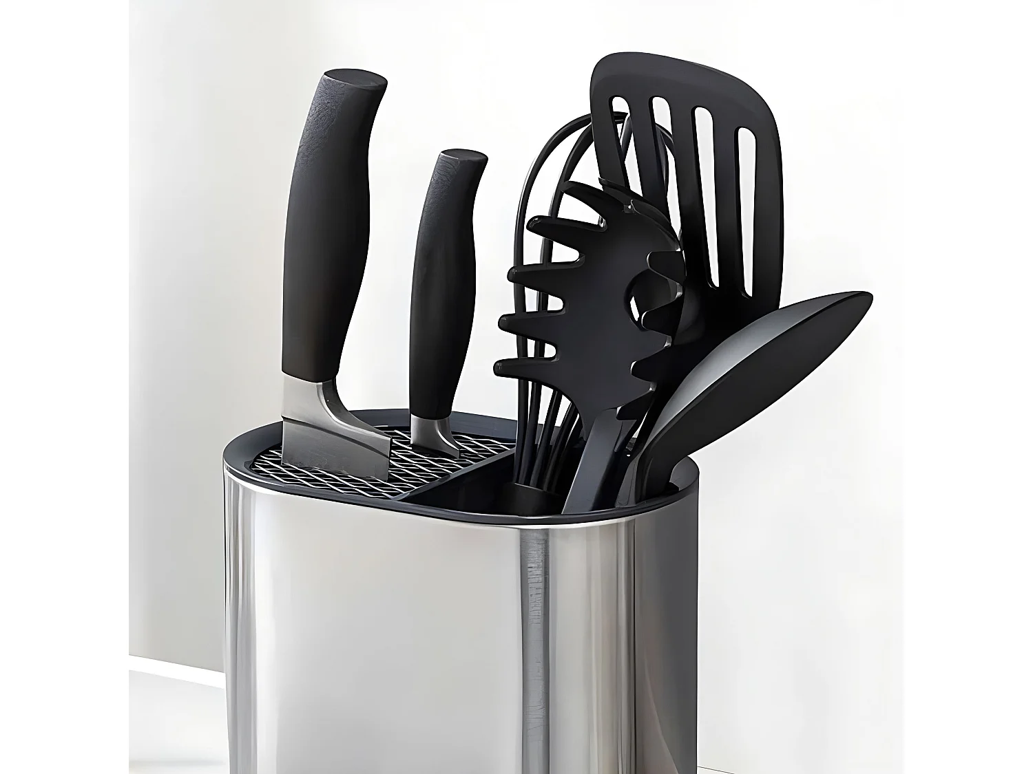 Menastyl - Porte Ustensile 18x11.5x19.5cm En Acier Inoxydable Et Plastique