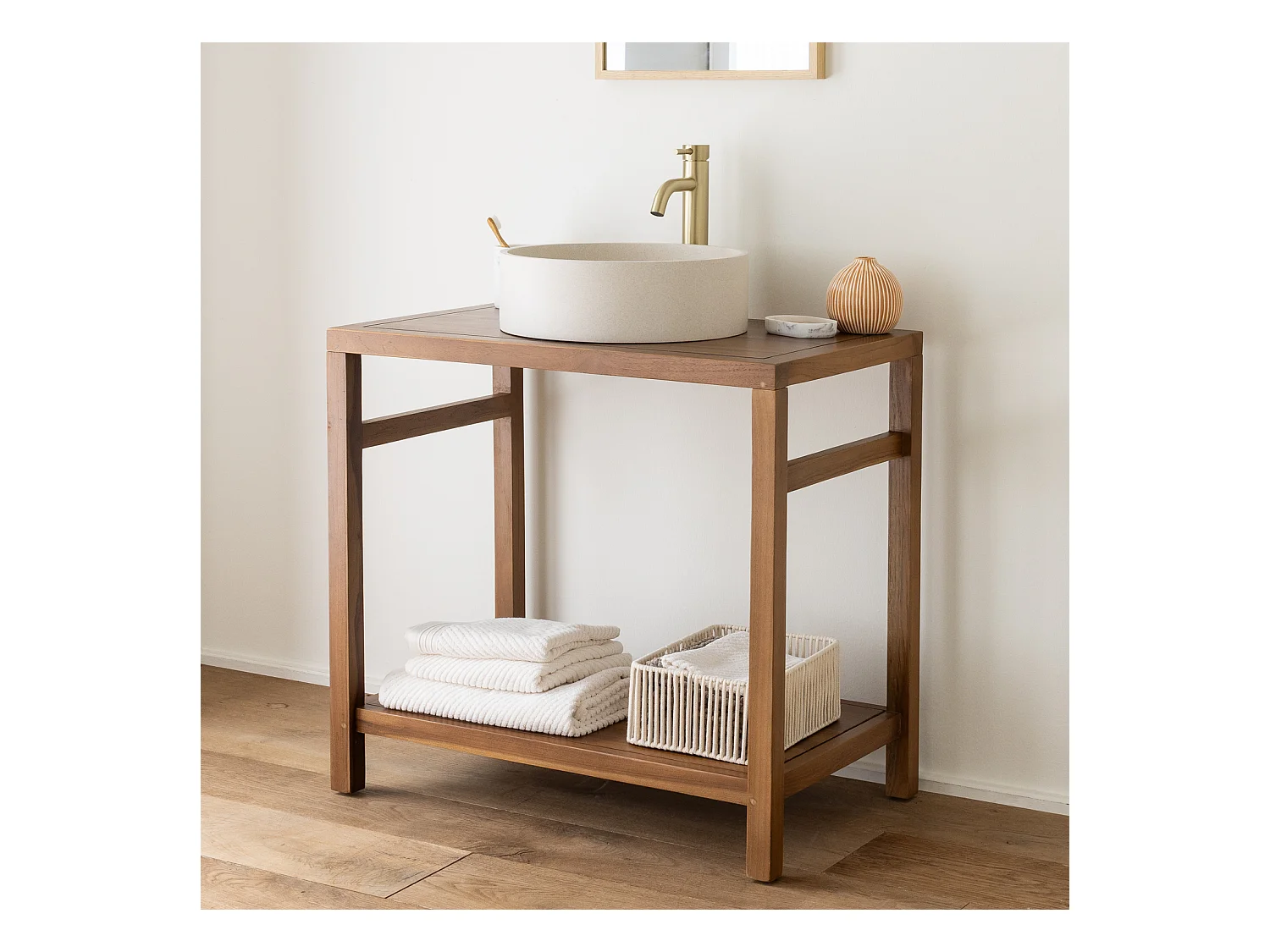 Meuble sous vasque en teck massif 80cm DEWI - HAPPY GARDEN