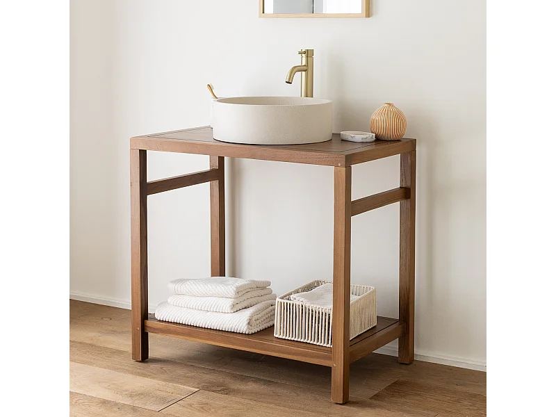 Meuble sous vasque en teck massif 80cm DEWI - HAPPY GARDEN