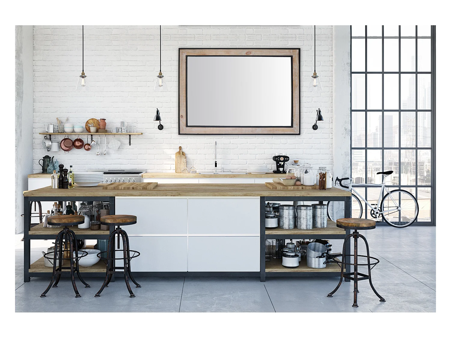 Miroir rectangle en bois et métal 73x103cm