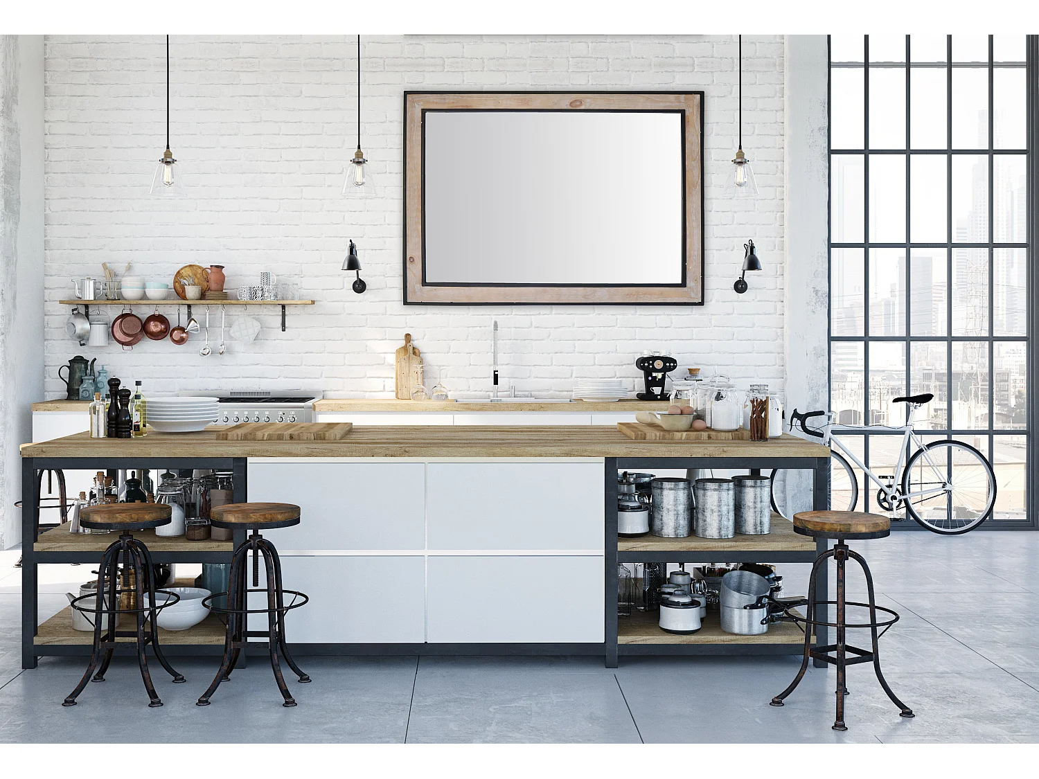 Miroir rectangle en bois et métal 73x103cm