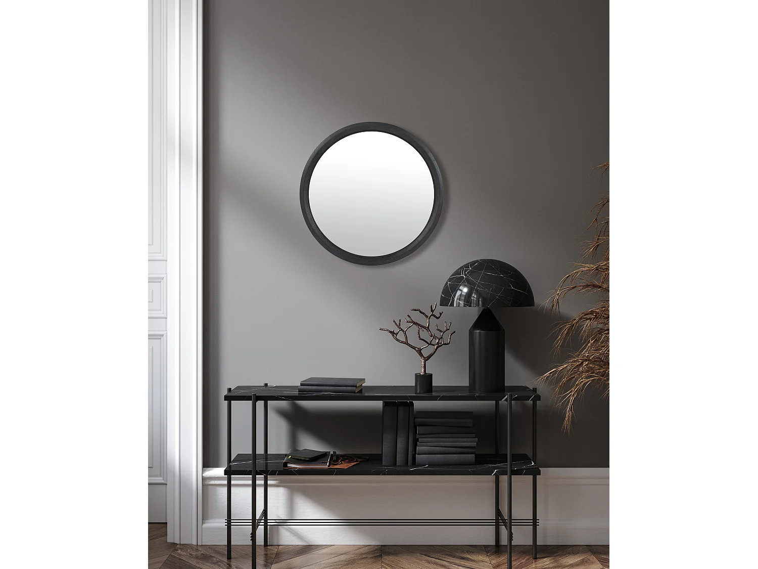 Miroir rond bois noir 42.5cm
