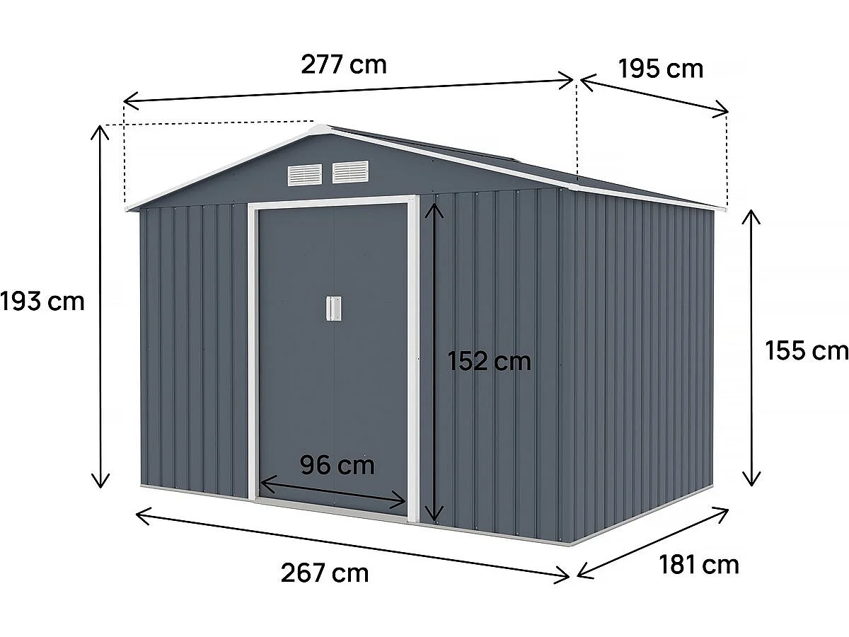 Metalen tuinhuis "Vegas II" - 5,29 m2 - Grijs