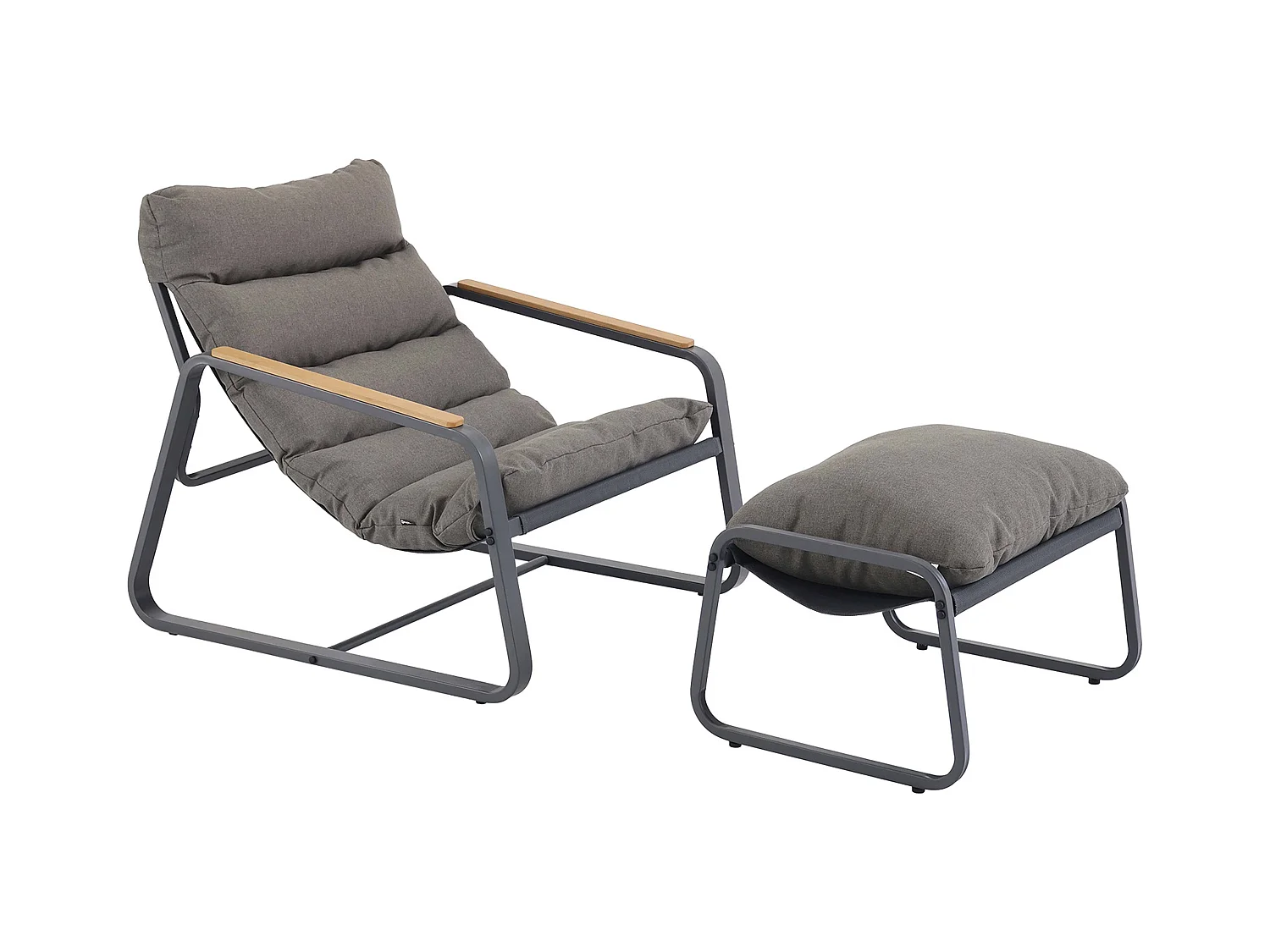 Fauteuil relax en acier et textilène avec repose-pieds gris