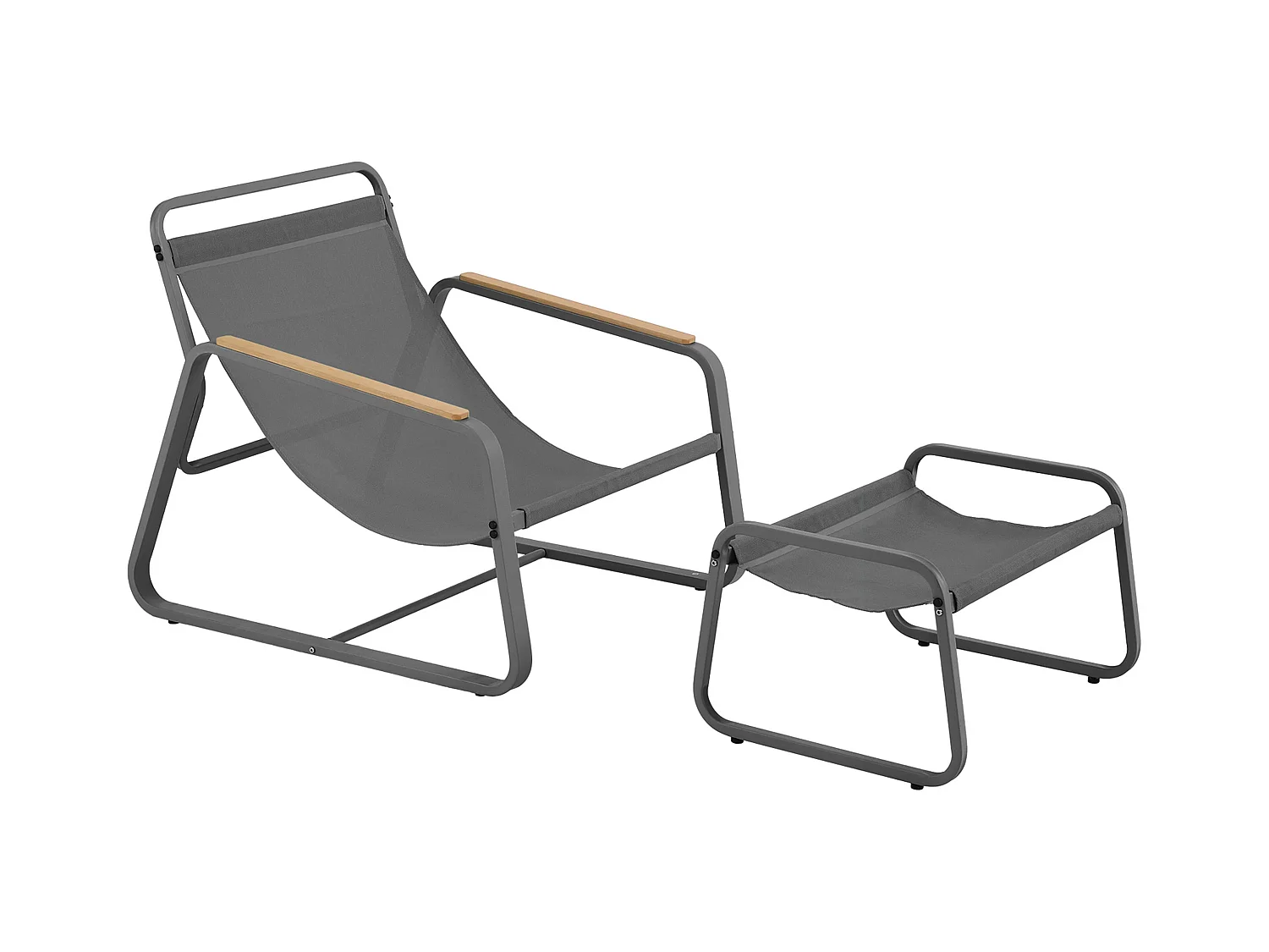 Fauteuil relax en acier et textilène avec repose-pieds gris