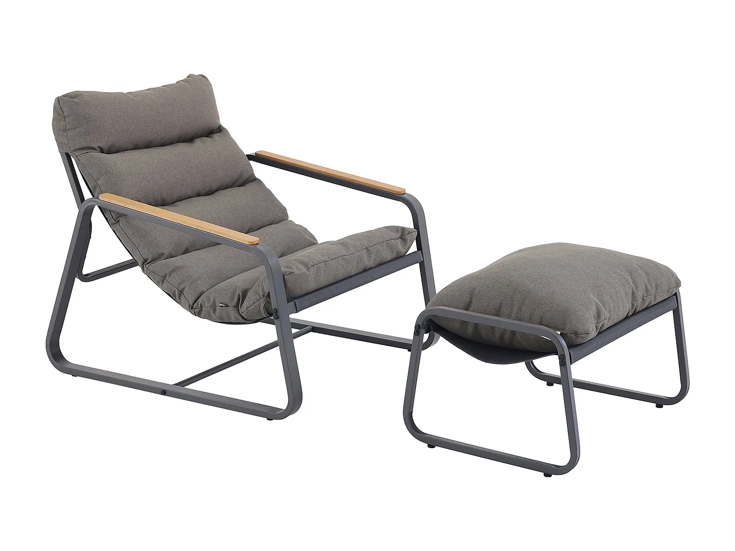 Fauteuil relax en acier et textilène avec repose-pieds gris