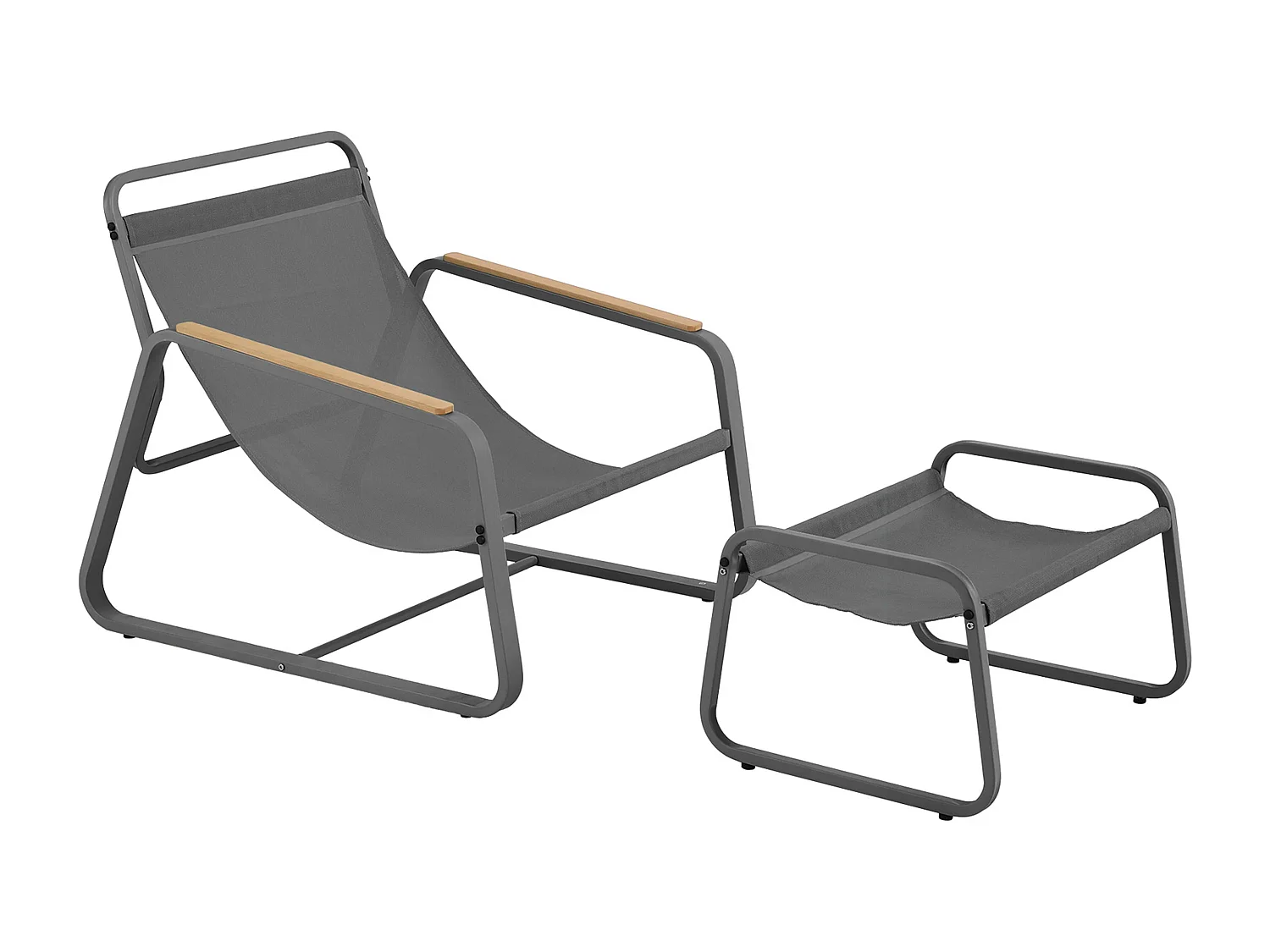 Fauteuil relax en acier et textilène avec repose-pieds gris