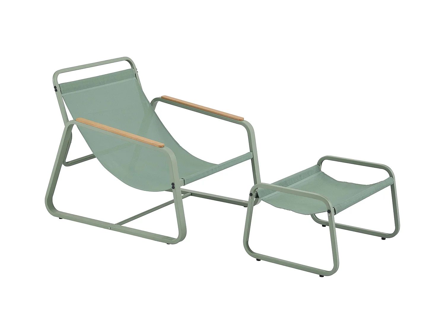 Fauteuil relax en acier et textilène avec repose-pieds vert cactus