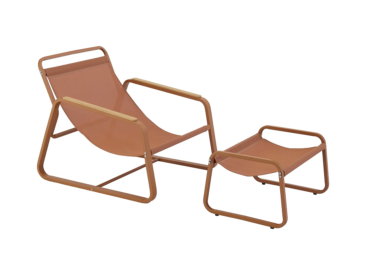 Fauteuil relax en acier et textilène avec repose-pieds terracotta