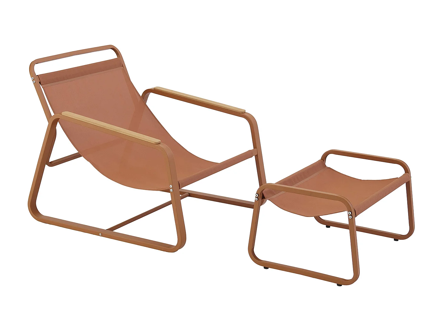 Fauteuil relax en acier et textilène avec repose-pieds terracotta