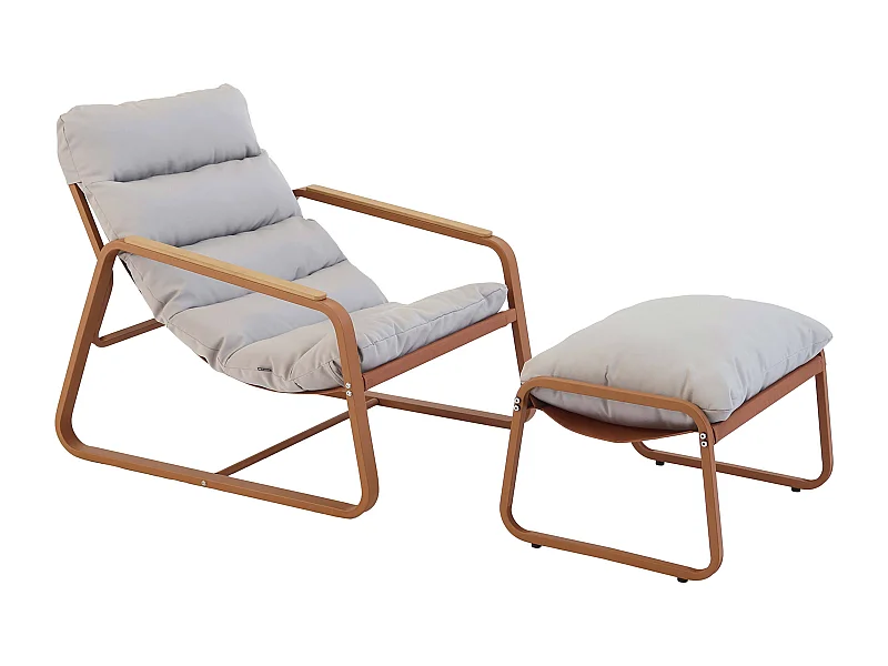 Fauteuil relax en acier et textilène avec repose-pieds terracotta