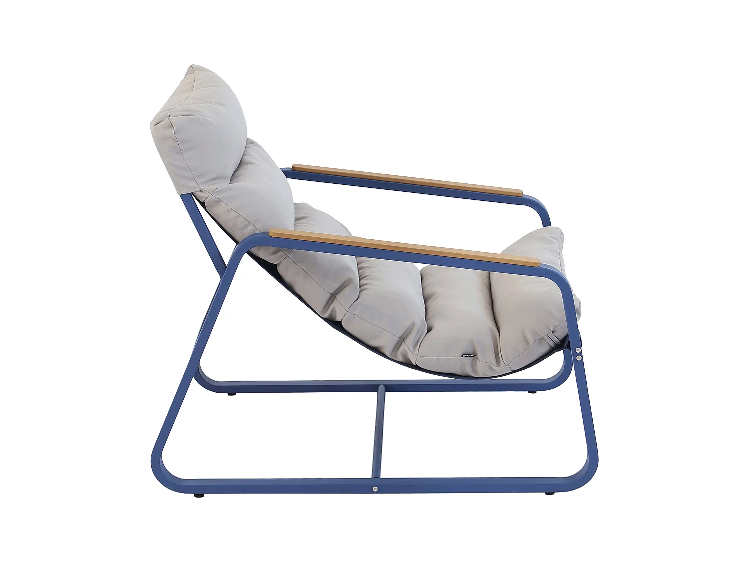 Relaxfauteuil in staal en textiel met pacific blue voetsteun