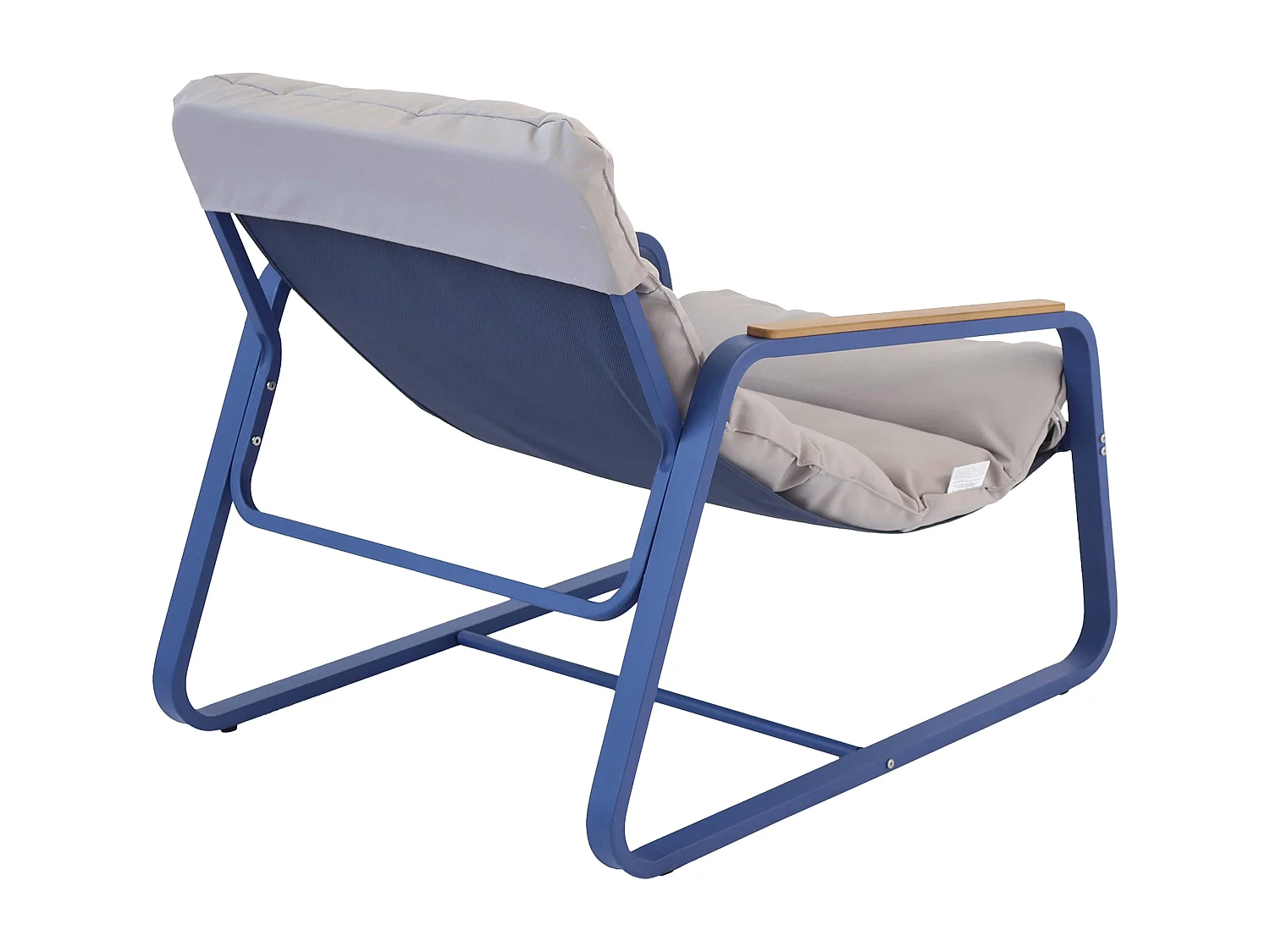 Relaxfauteuil in staal en textiel met pacific blue voetsteun