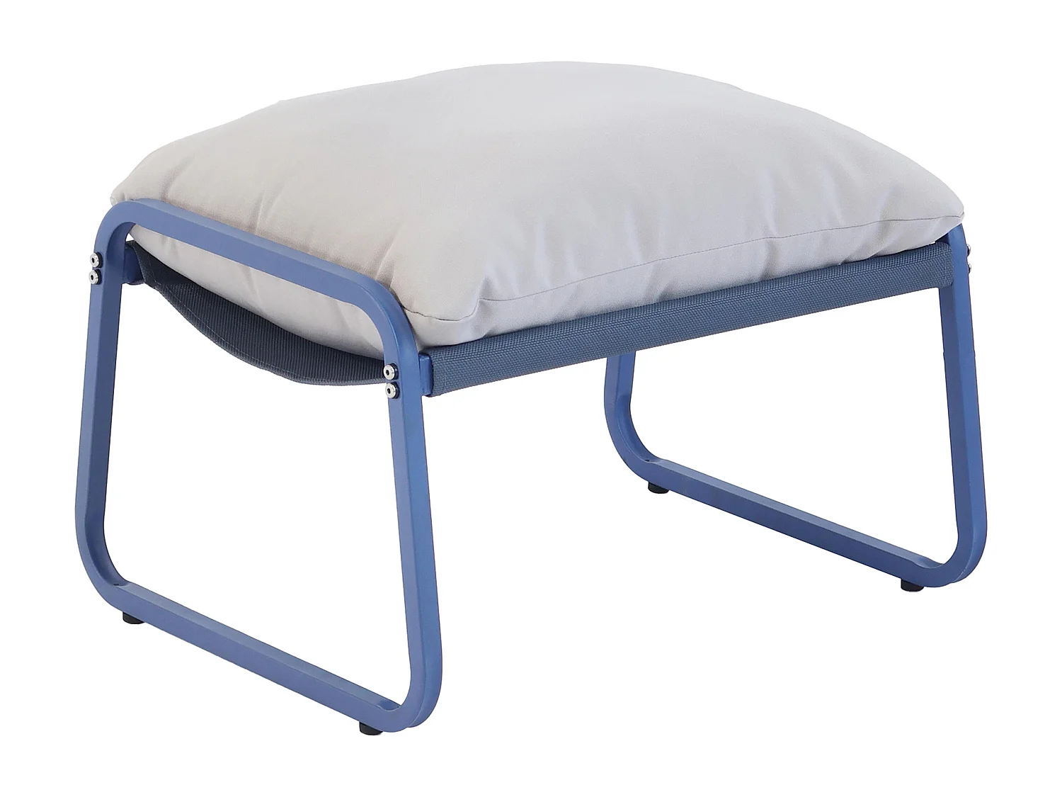 Relaxfauteuil in staal en textiel met pacific blue voetsteun