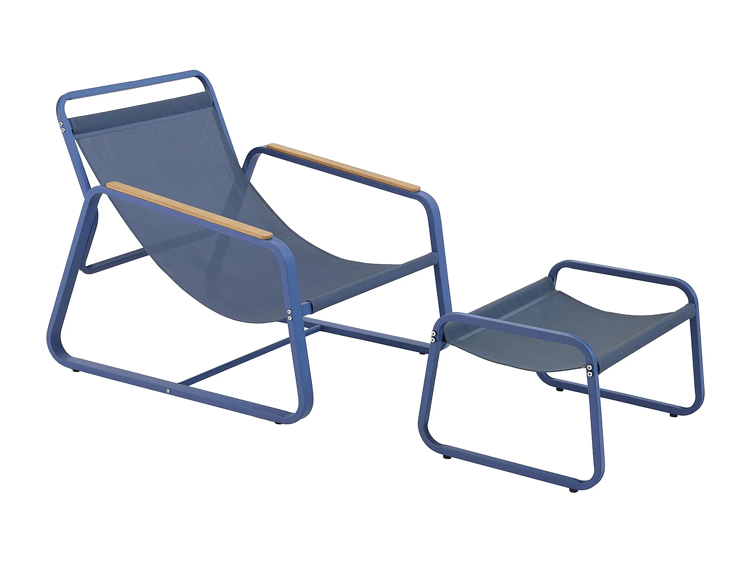 Fauteuil relax en acier et textilène avec repose-pieds bleu pacific