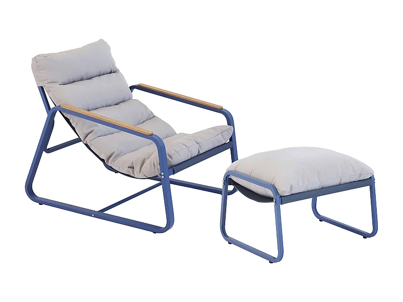 Fauteuil relax en acier et textilène avec repose-pieds bleu pacific
