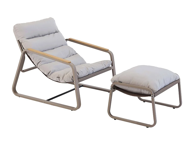 Fauteuil relax en acier et textilène avec repose-pieds taupe