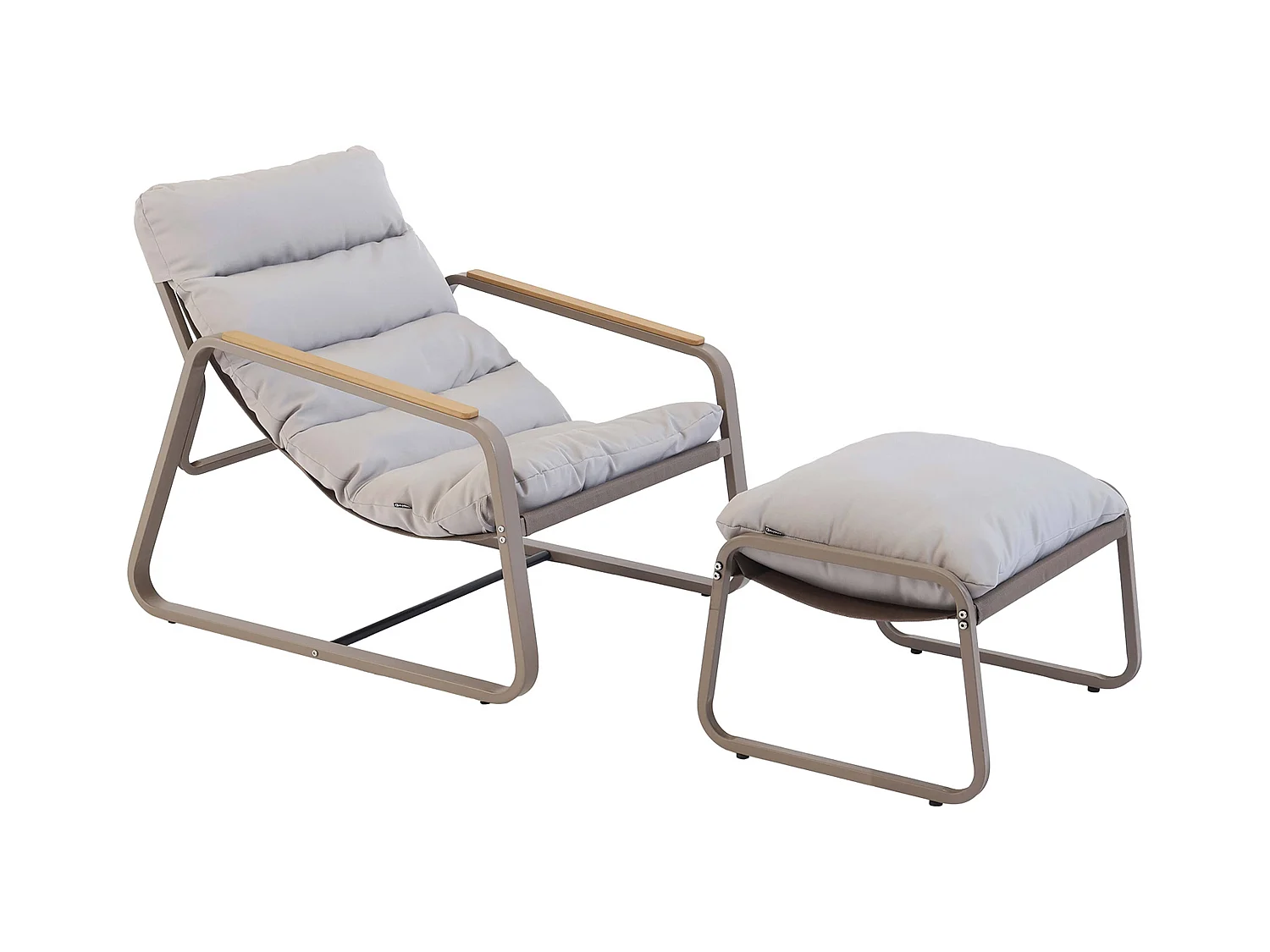 Fauteuil relax en acier et textilène avec repose-pieds taupe