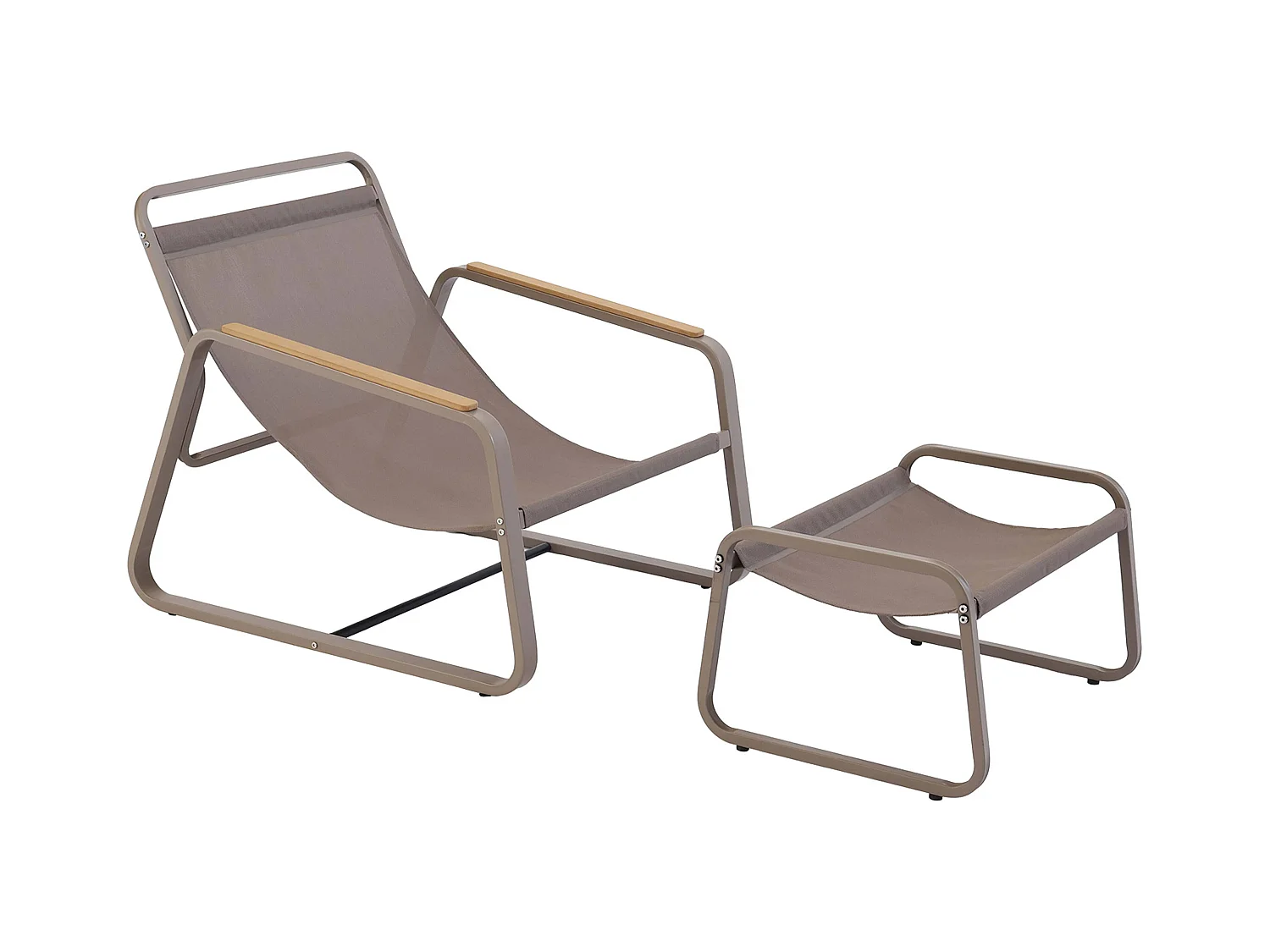 Fauteuil relax en acier et textilène avec repose-pieds taupe