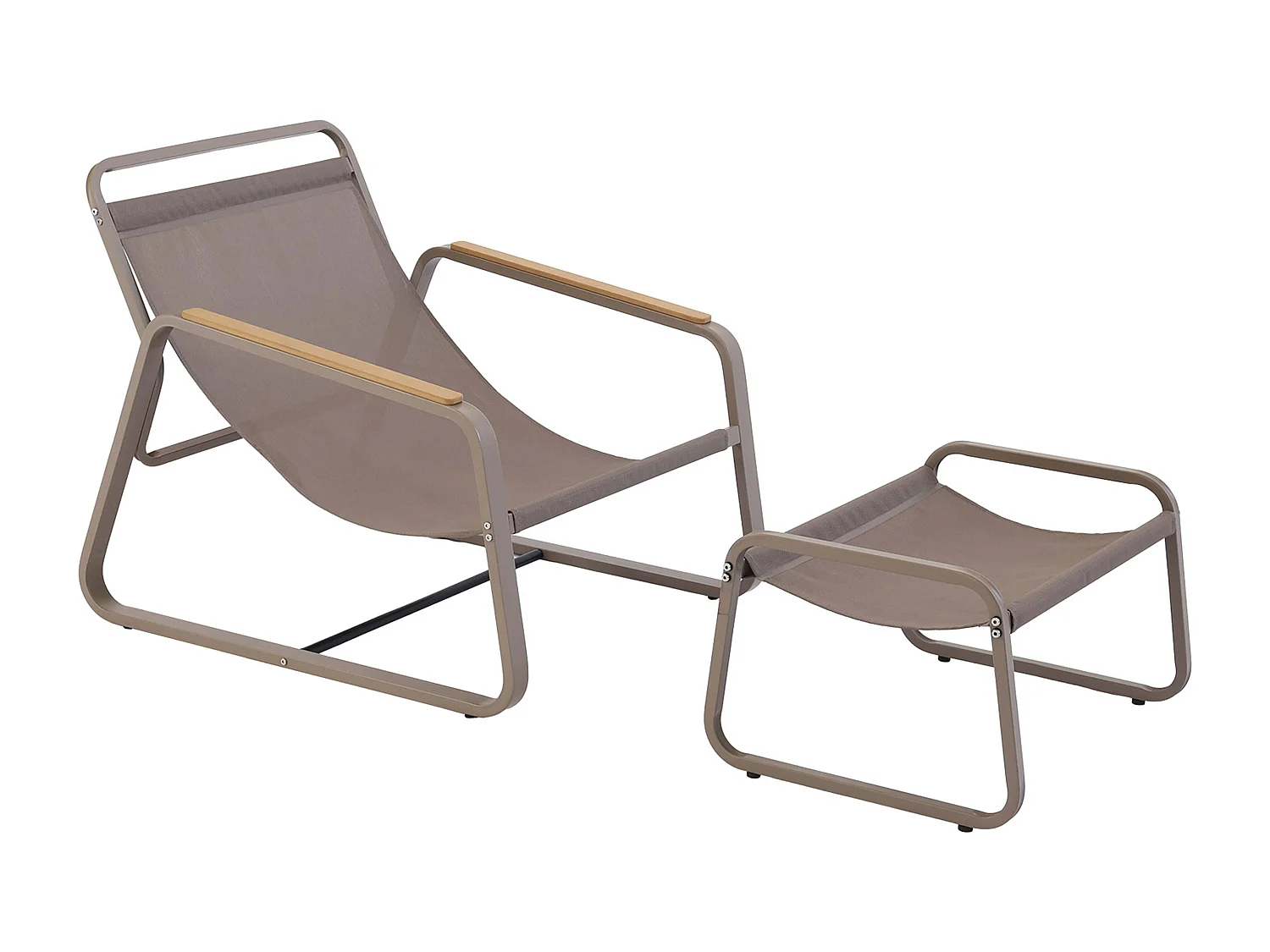 Fauteuil relax en acier et textilène avec repose-pieds taupe