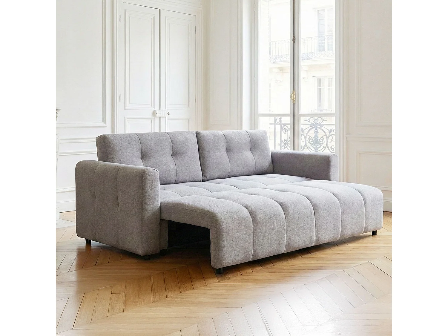 Schlafsofa Stylian 3-Sitzer Stoff Hellgrau Modern aus Massivholz - Bequem und Langlebig