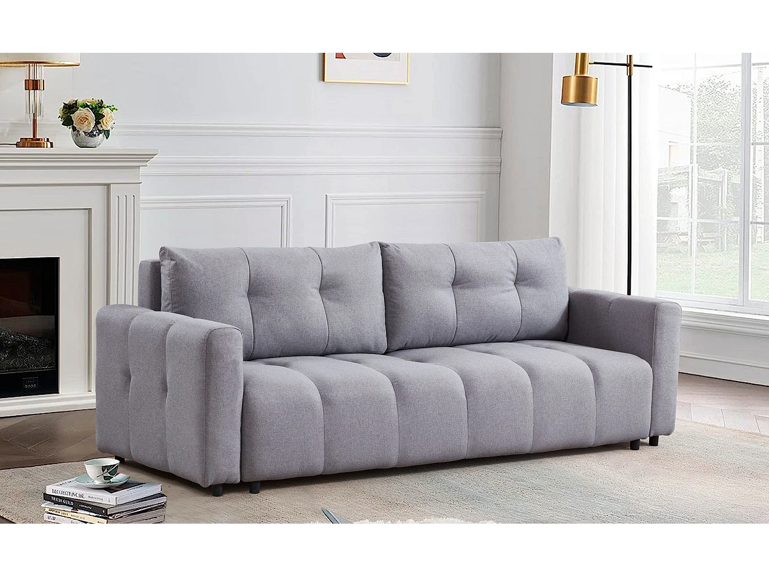 Schlafsofa Stylian 3-Sitzer Stoff Hellgrau Modern aus Massivholz - Bequem und Langlebig