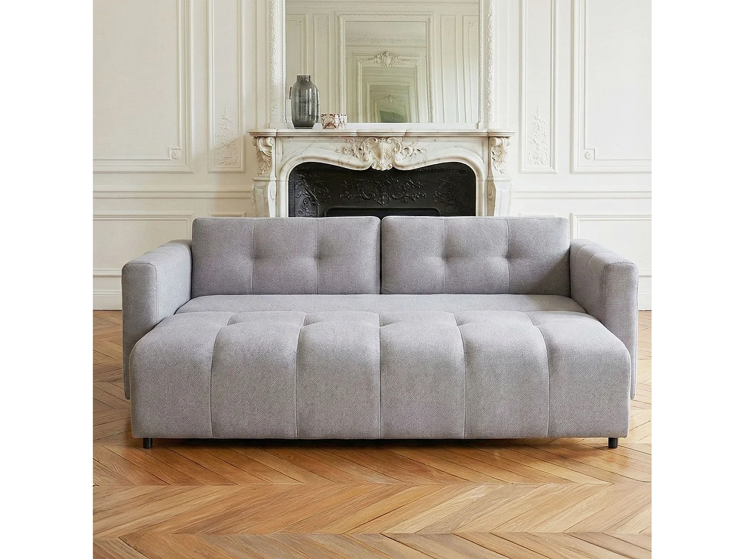 Schlafsofa Stylian 3-Sitzer Stoff Hellgrau Modern aus Massivholz - Bequem und Langlebig