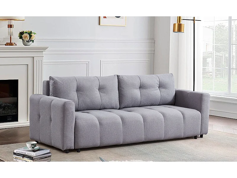 Schlafsofa Stylian 3-Sitzer Stoff Hellgrau Modern aus Massivholz - Bequem und Langlebig