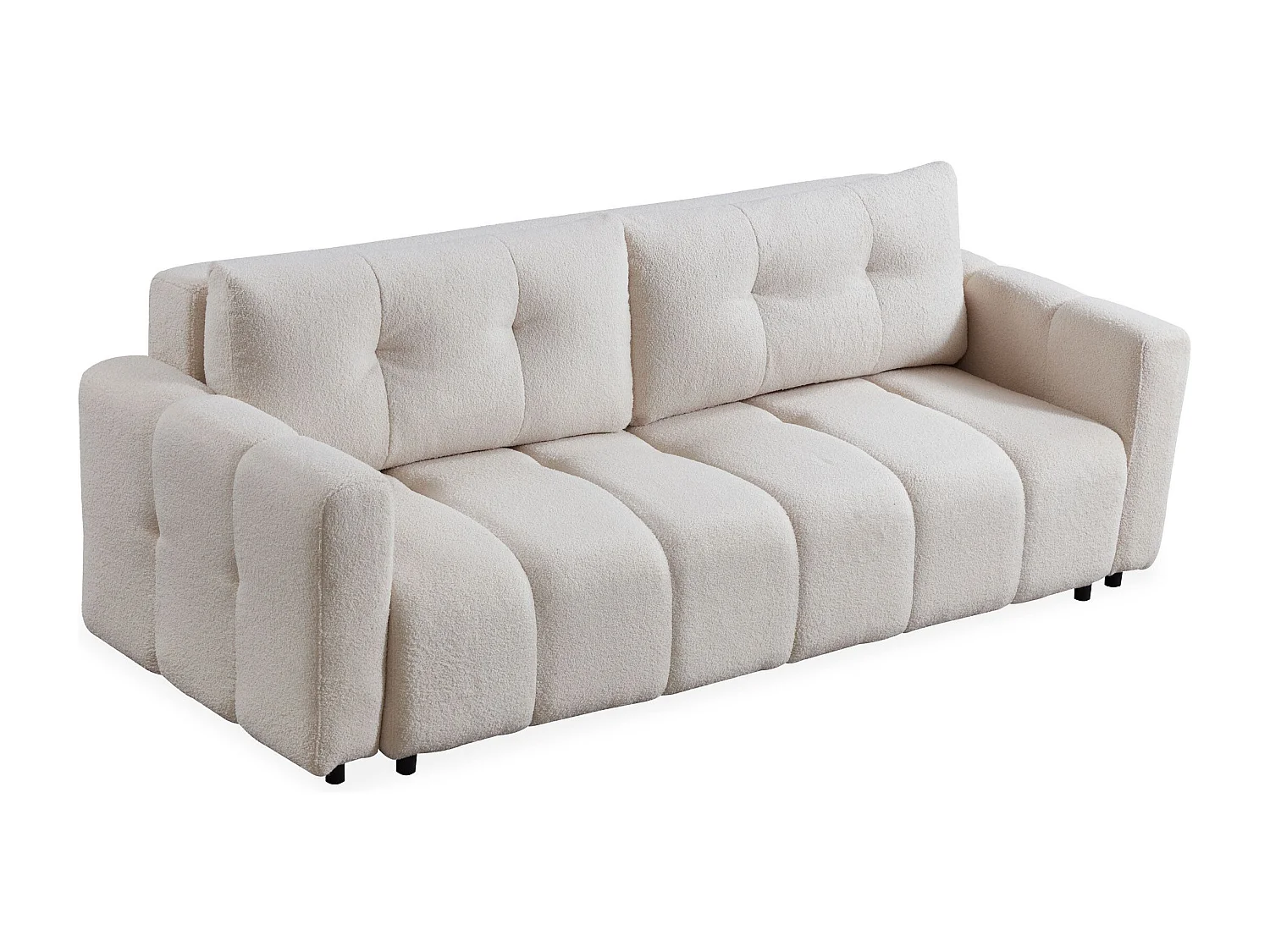 Canapé 3 places convertible Stylian Tissu bouclette Crème