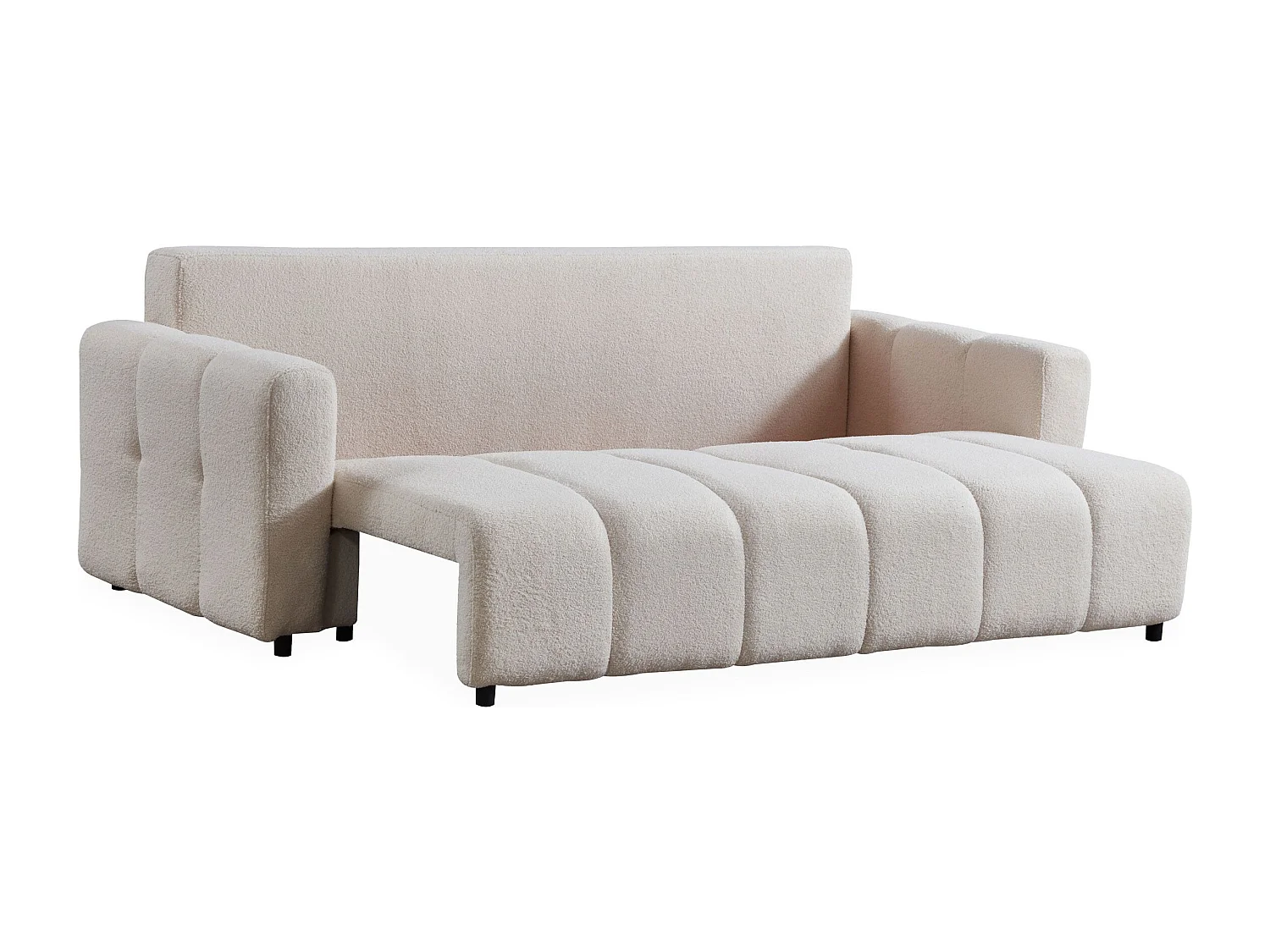 Canapé 3 places convertible Stylian Tissu bouclette Crème