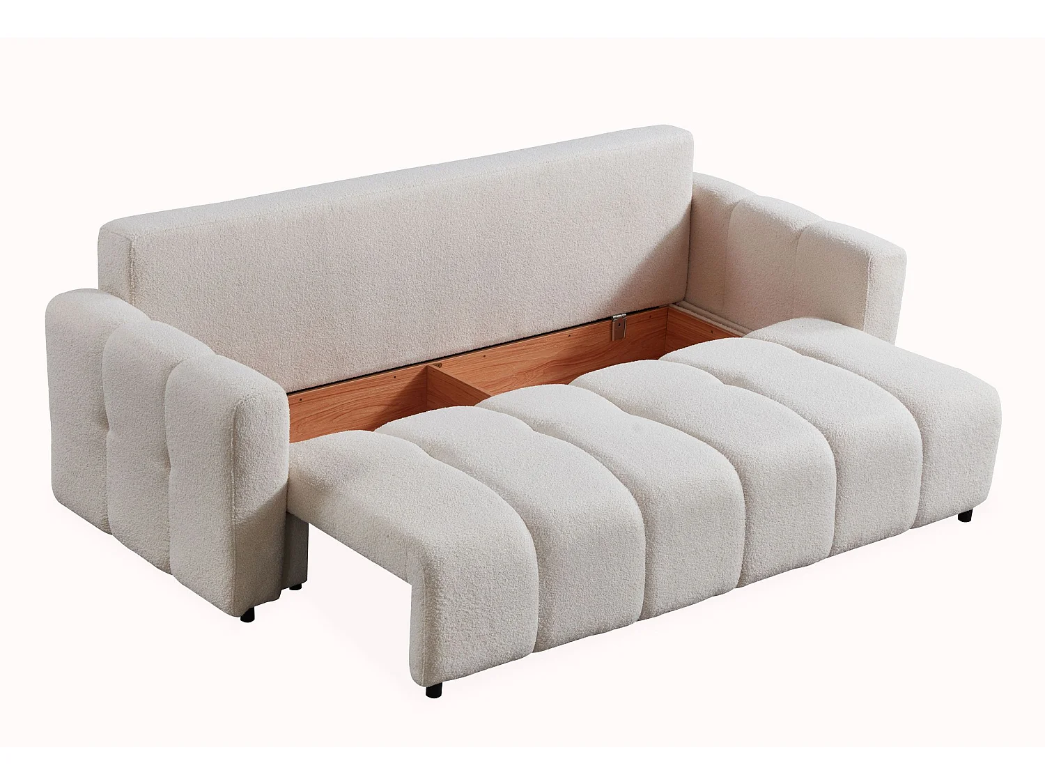 Canapé 3 places convertible Stylian Tissu bouclette Crème