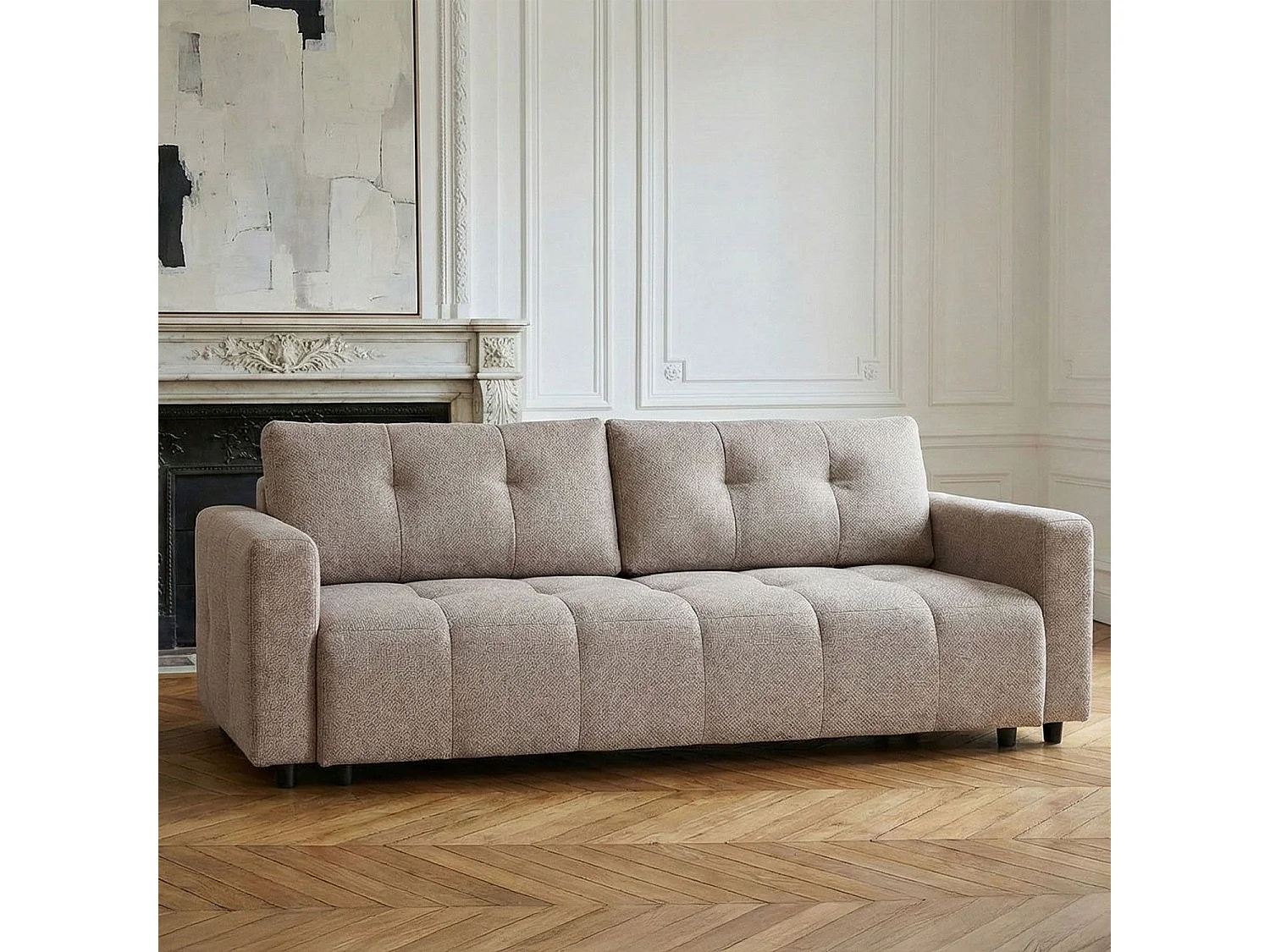 Canapé 3 places convertible Stylian Tissu Taupe