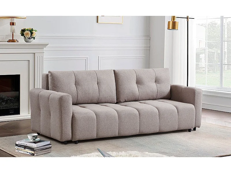 Canapé 3 places convertible Stylian Tissu Taupe