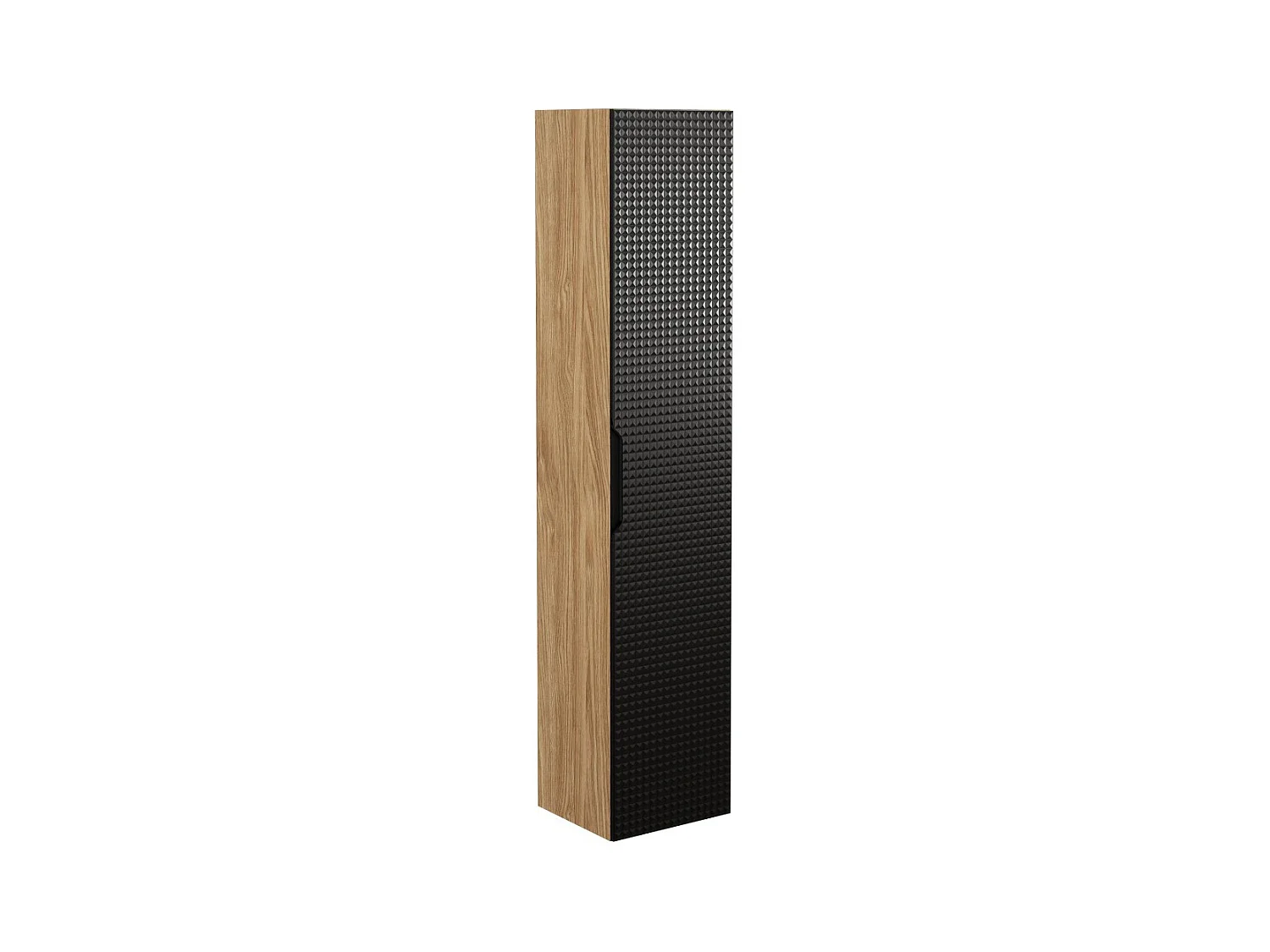 Colonne de salle de bain VELNIA – 1 porte – H170 cm – Coloris chêne clair et noir – À suspendre