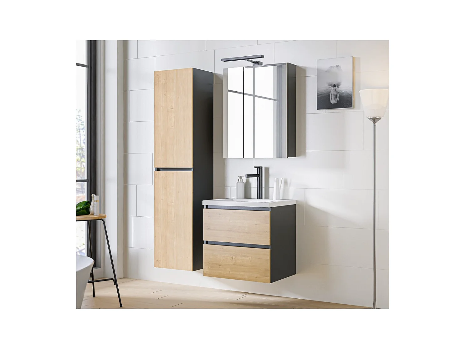 Coluna para banheiro TAMO – 170 cm – 2 portas – Cor cinza antracite – Para pendurar