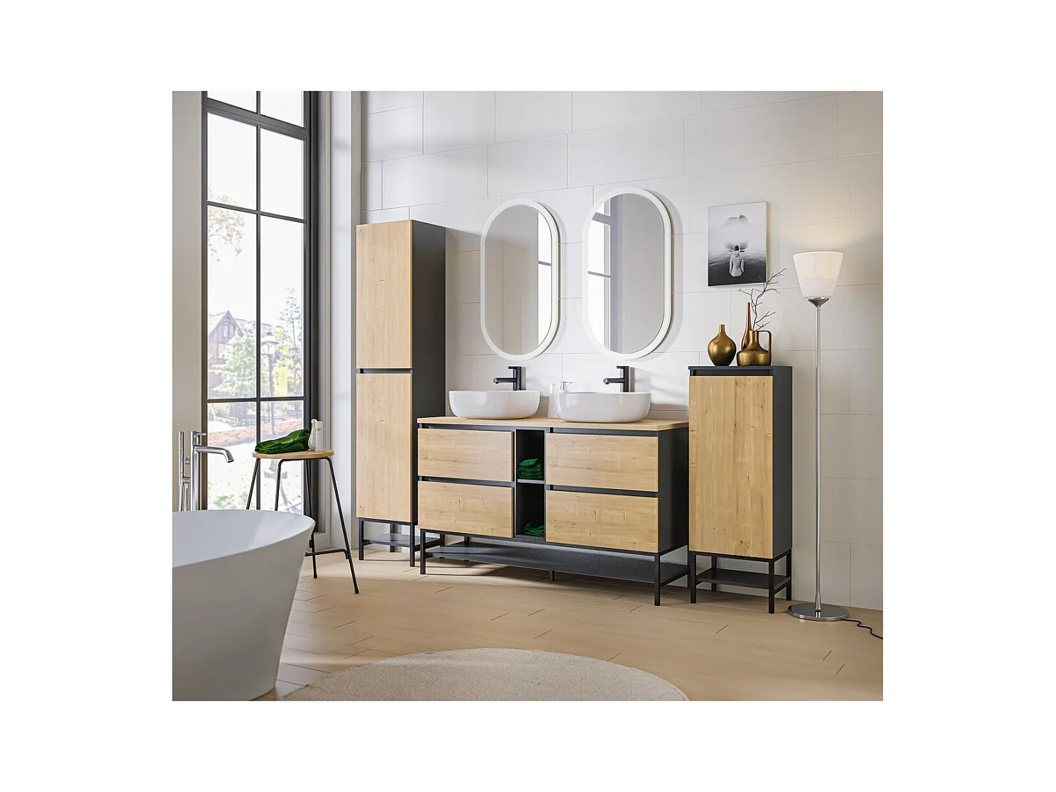 Coluna para banheiro TAMO – 170 cm – 2 portas – Cor cinza antracite – Para pendurar