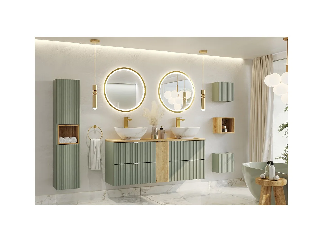 Coluna para banheiro ELVINA – 2 portas – H140 cm – Cor verde sálvia pastel – Móvel suspenso