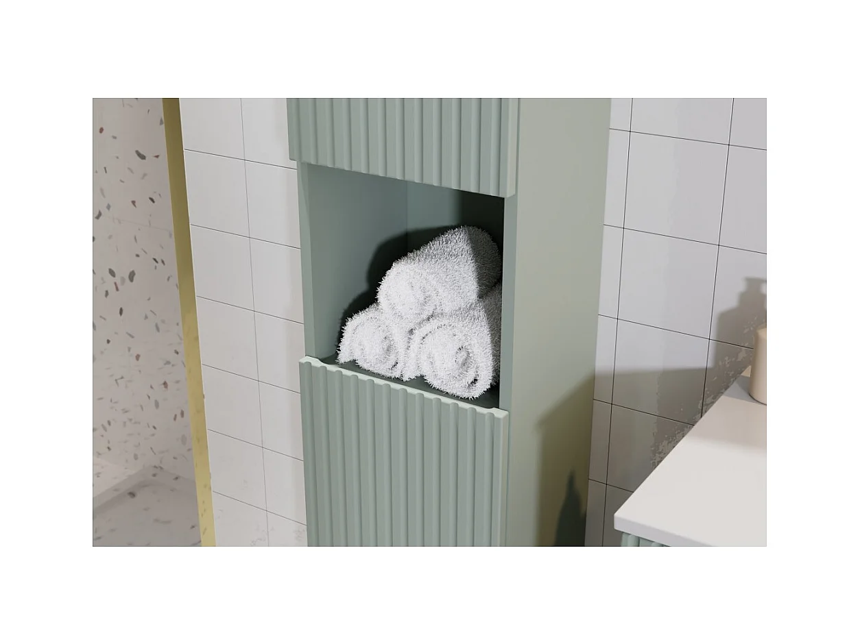 Coluna para banheiro ELVINA – 2 portas – H140 cm – Cor verde sálvia pastel – Móvel suspenso