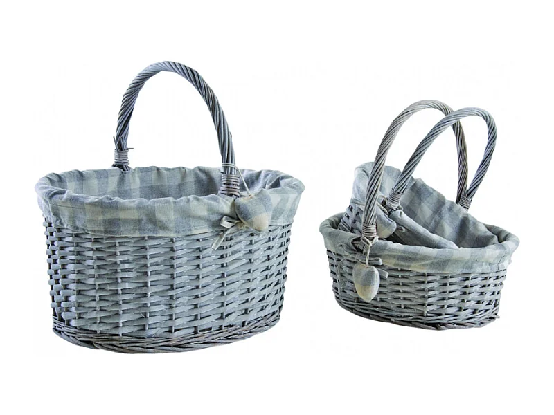Lot de 3 paniers en osier fendu gris – Avec doublure coton élégante et pratique