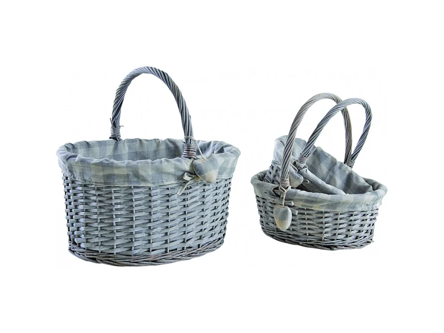 Lot de 3 paniers en osier fendu gris – Avec doublure coton élégante et pratique