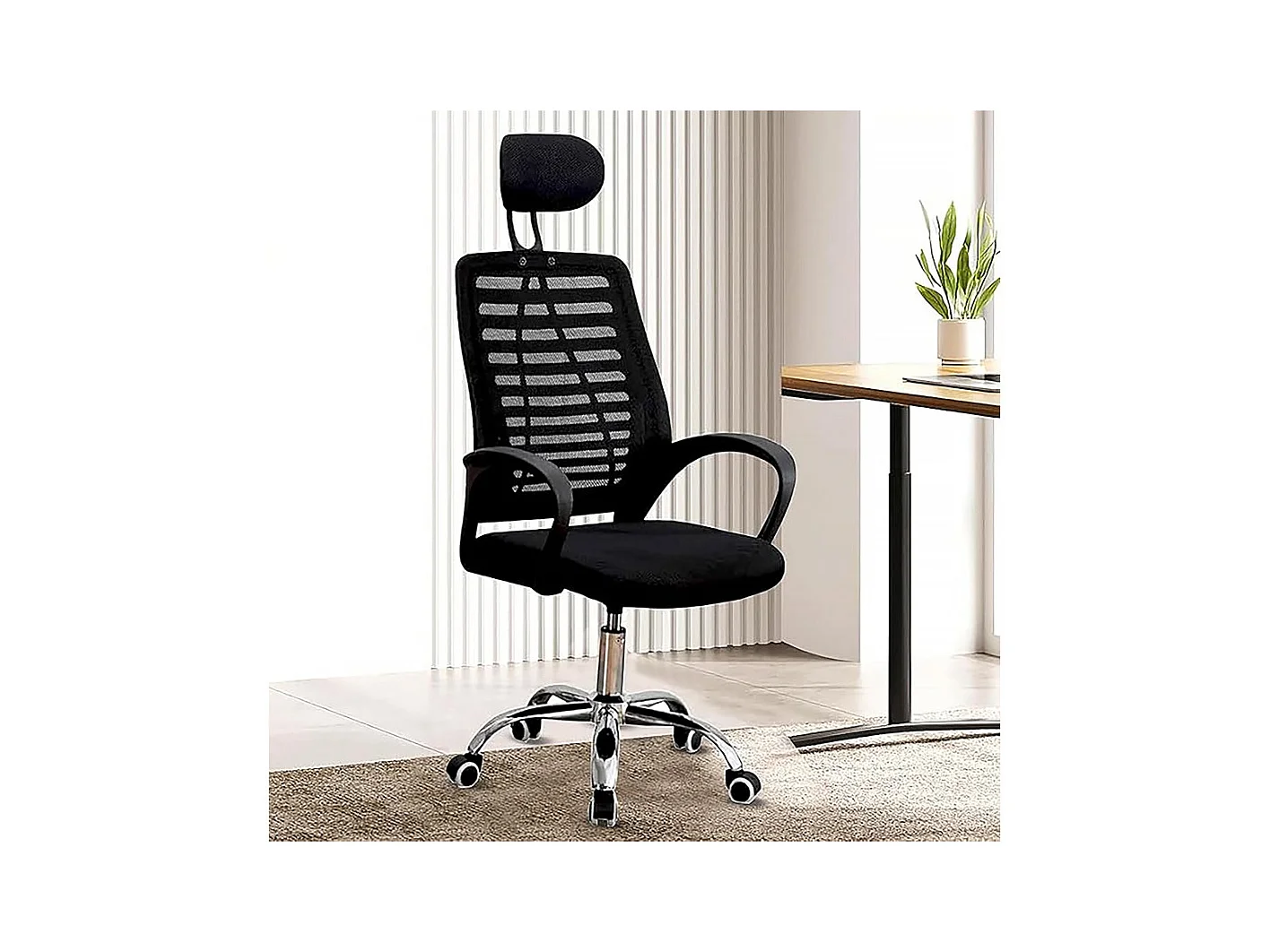 Chaise de bureau ergonomique réglable en hauteur avec appuie tête "Sébastien" - Noir