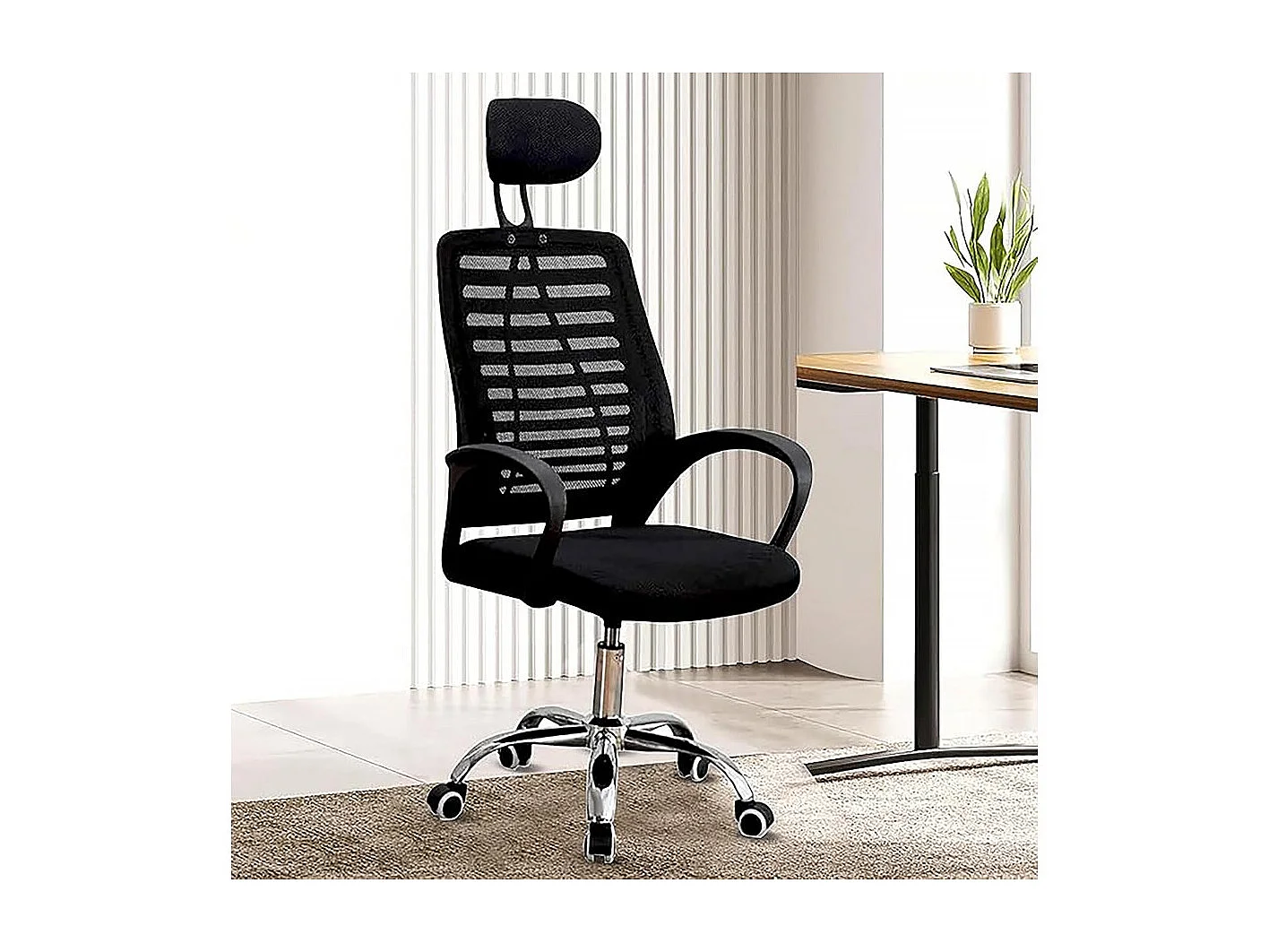 Chaise de bureau ergonomique réglable en hauteur avec appuie tête "Sébastien" - Noir