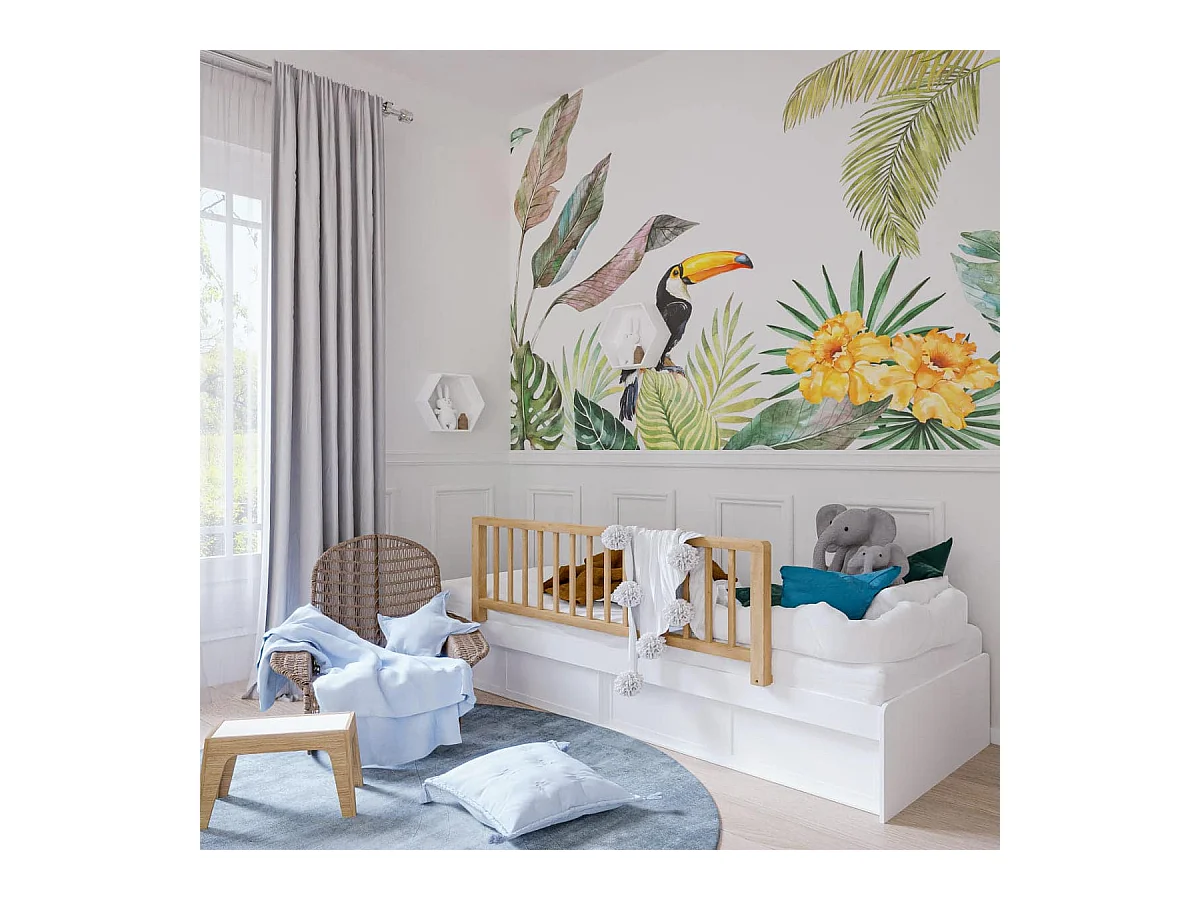 Bedhek van natuurlijk hout 90 cm