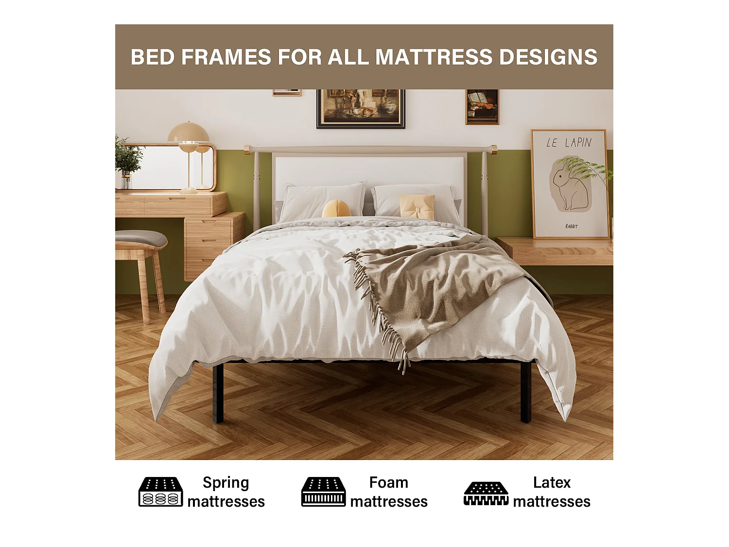 Sommier à Lattes 140x190 , Lit 2×14Lattes, 9 Pieds