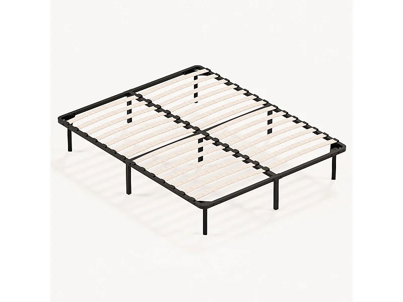 Sommier à Lattes 140x190, 9 Pieds Inclus, Lit 2×14 Lattes