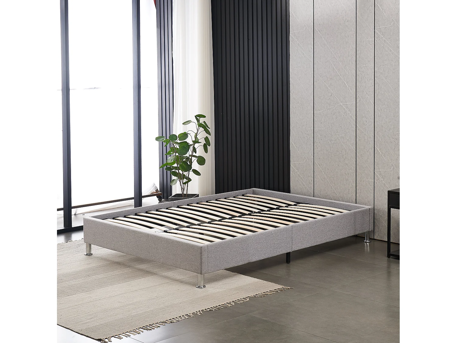 Cadre de lit 160x200cm, Plateforme capitonné 31 cm Sommier,8 Pieds